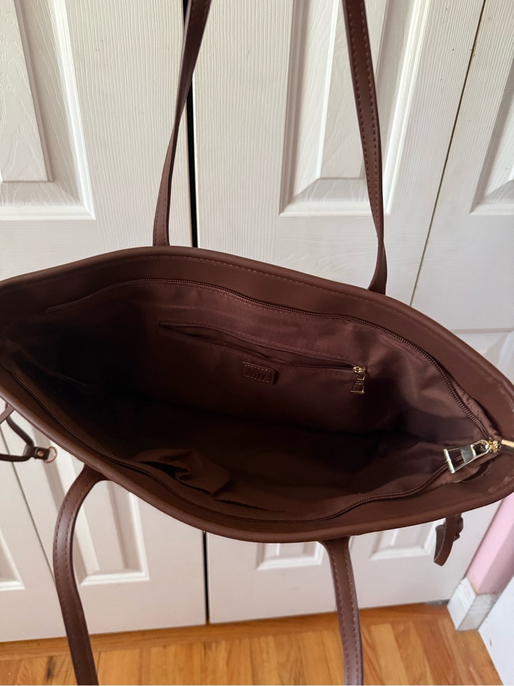 Plaid Red Tote Bag with Brown Trim - Women Bags and matching mini bag - Picture 5 of 11